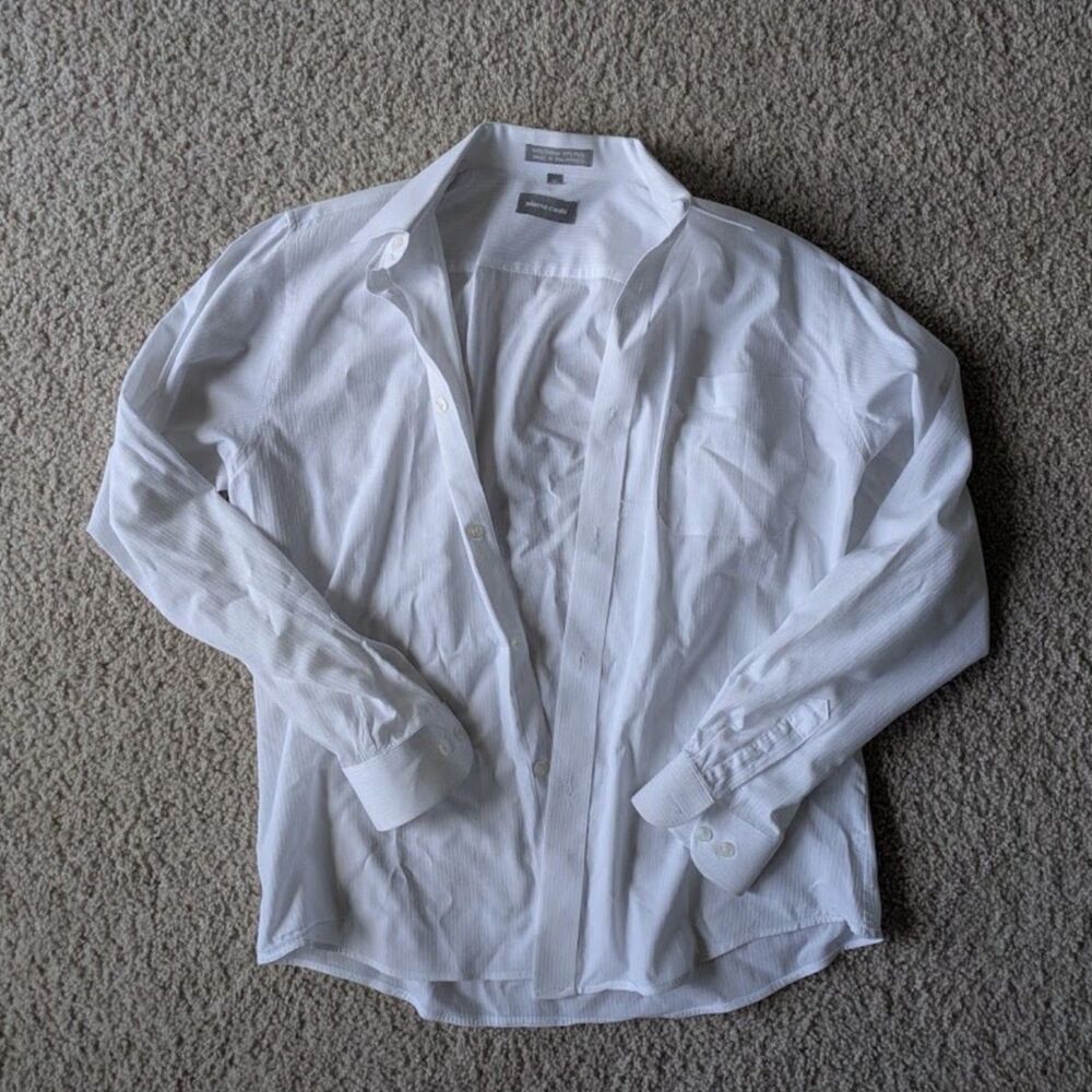 Pierre Cardin White Textured Stripe Lightweight Men's Dress Shirt Sz 18